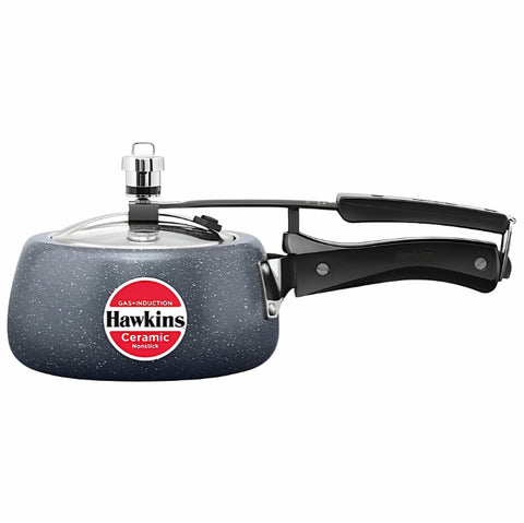 Hawkins 1.5L Ceramic Nonstick Pressure Cooker Contura Design, Induction Base