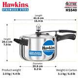 Hawkins Stainless Steel 4 Liter Induction Pressure Cooker Durable & Compact