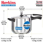 Hawkins Stainless Steel 5 Liter Induction Pressure Cooker