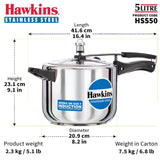 Hawkins Stainless Steel 5 Liter Induction Pressure Cooker